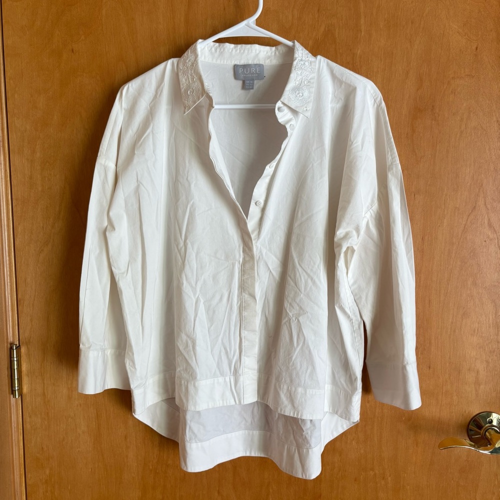 Pure Collection Cream white Embroidered Collar Shirt US 12‎